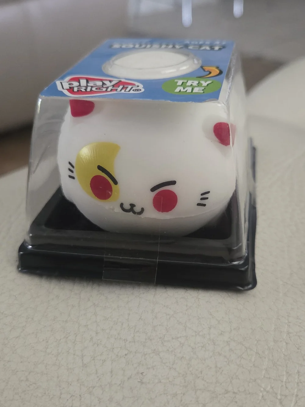 White Cat Squishy Toy with Pink & Yellow Accents